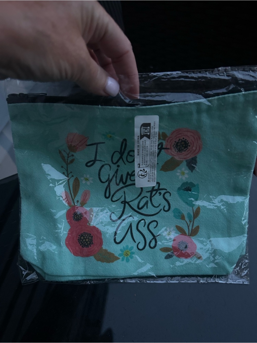 NWT Sassy Floral Canvas Makeup Bag Pouch - "I Don't Give A Rat's Ass" 9x8
